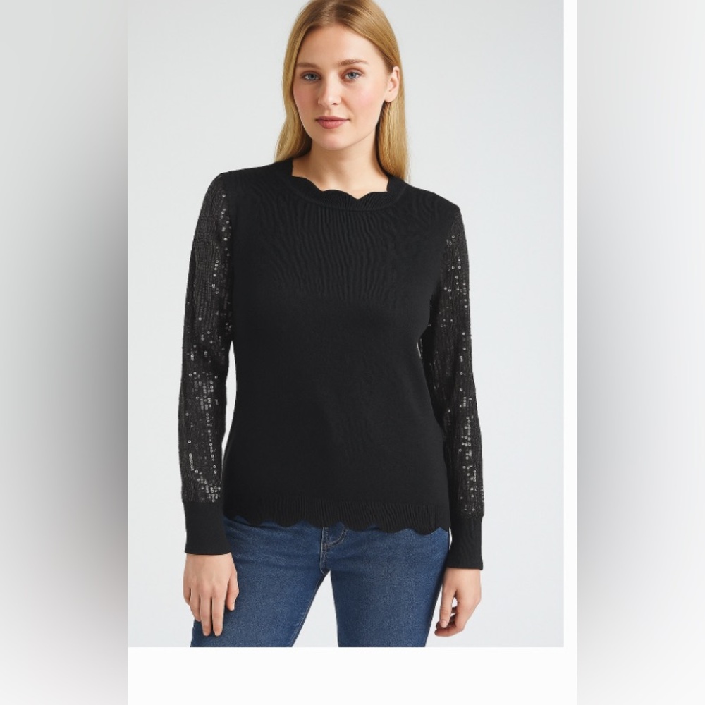 Black Sweater with Sequin Sleeves
